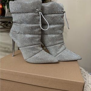 Steve Madden Shimmering Silver Heeled Boots Worn Once